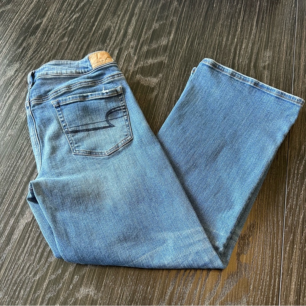 American Eagle Favorite Boyfriend Lowrise Wideleg Stretch Blue Jean, 12S - Picture 13 of 13